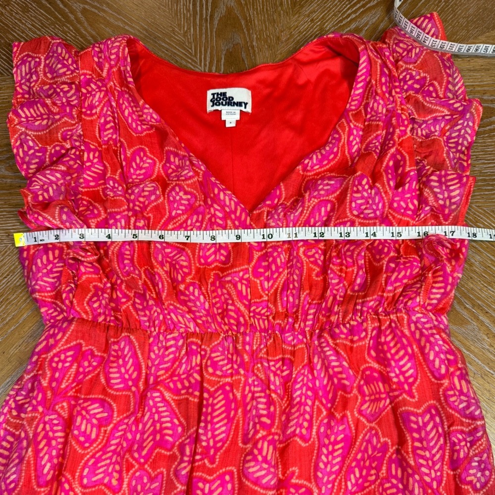 The Good Journey Ruffled Tiered Midi Dress Magenta Combo Pink Size 8 - Picture 8 of 10